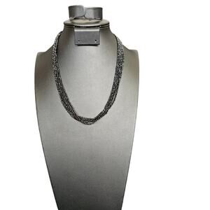 Black Spinel Multi-Strand Beaded Necklace Rhodium Over Sterling Silver 90 CTW